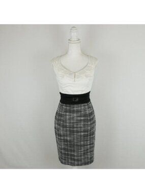 White House Black Market Women's Size 0 Black White Plaid Scoop Neck Dress